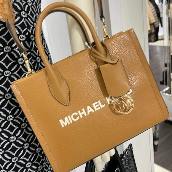 Michael Kors Mirella Small Pebbled Leather Shopper Top Zip Crossbody XBody Bag